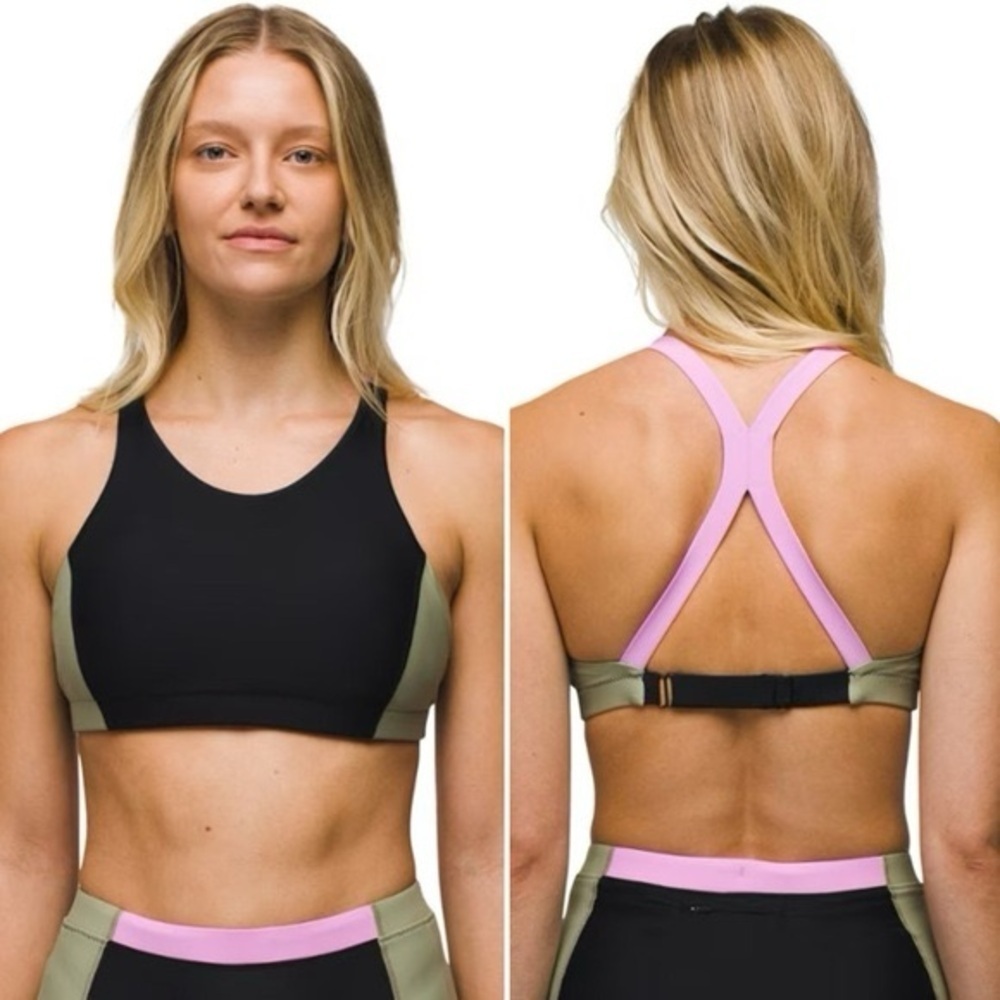 Prana Baja Bound Top Swim Bikini Black Color Block Cosmos Pink Sweet Agave xs
